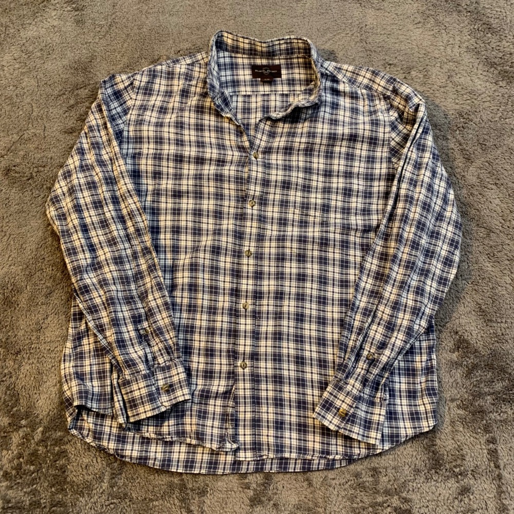 BLACK BROWN 1826 Plaid Long Sleeve Button Down Shirt‎ Men's XL Blue White